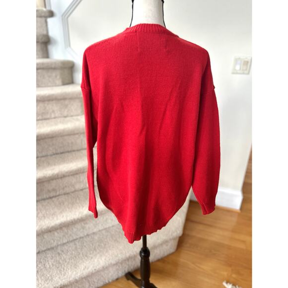 Vintage 90s Red V-Neck Velvet Tartan Scottie Dog Sweater Christmas Holiday Ugly - Picture 2 of 7